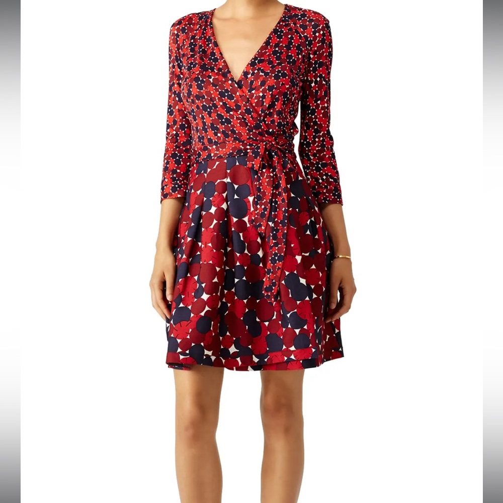 Diane von Furstenberg (DVF) - Red Jewel Mikado Wrap Dress - Size 14